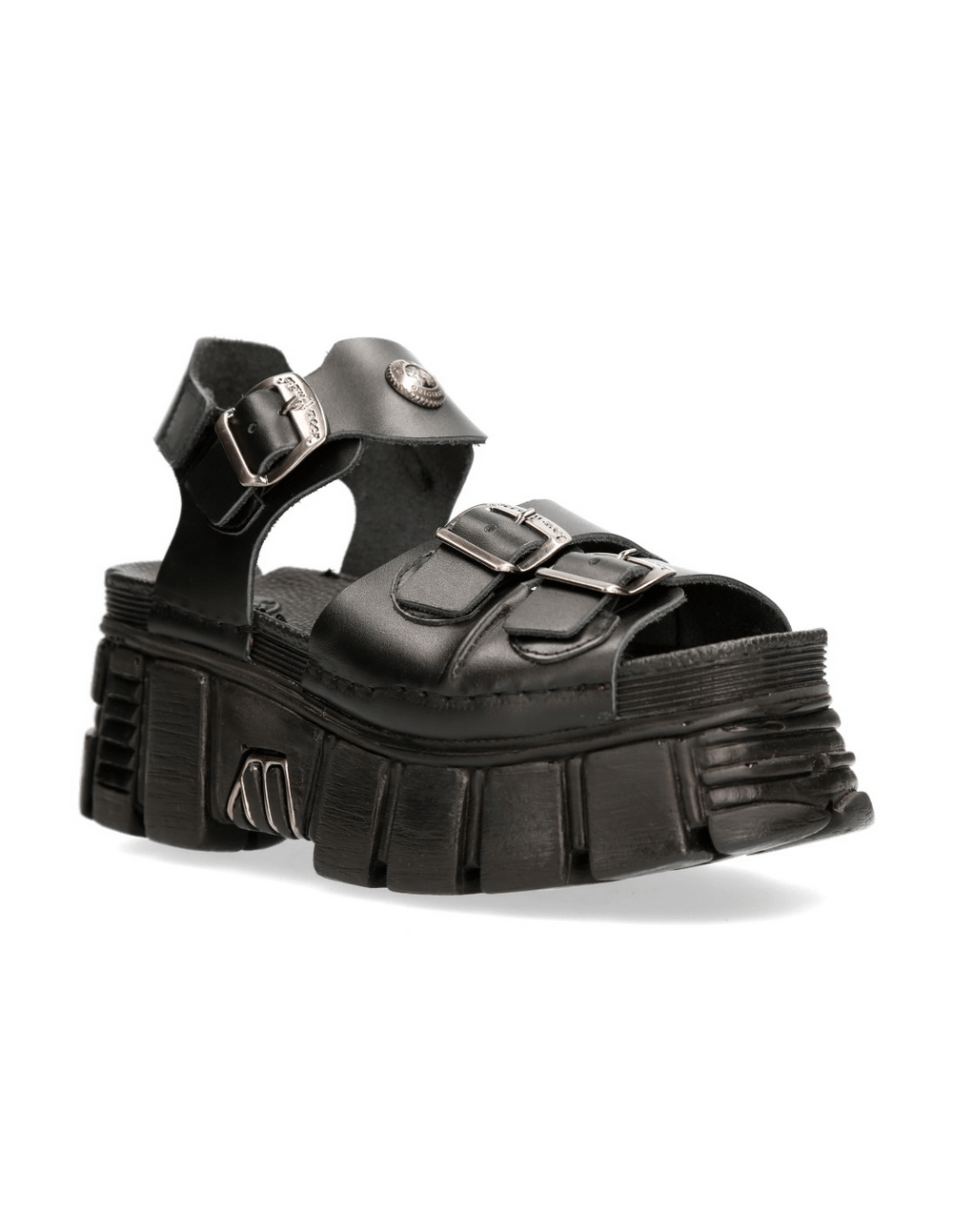 NEW ROCK Men's Black Buckled Platform Sandals in Urban Style