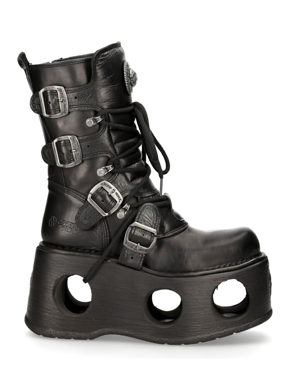 NEW ROCK Women's Black Cyberpunk Boots with Multiple Buckles