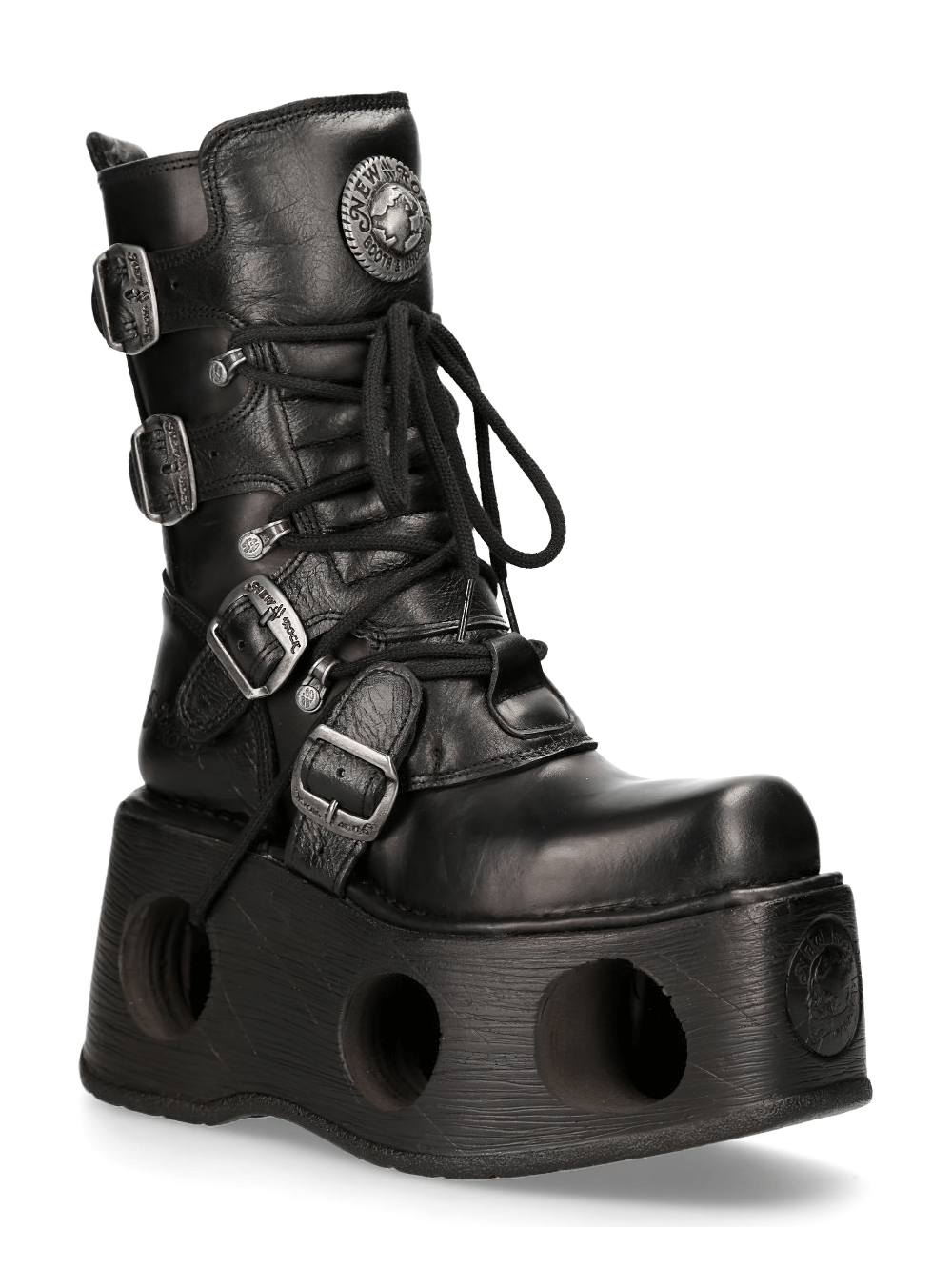 NEW ROCK Women's Black Cyberpunk Boots with Multiple Buckles