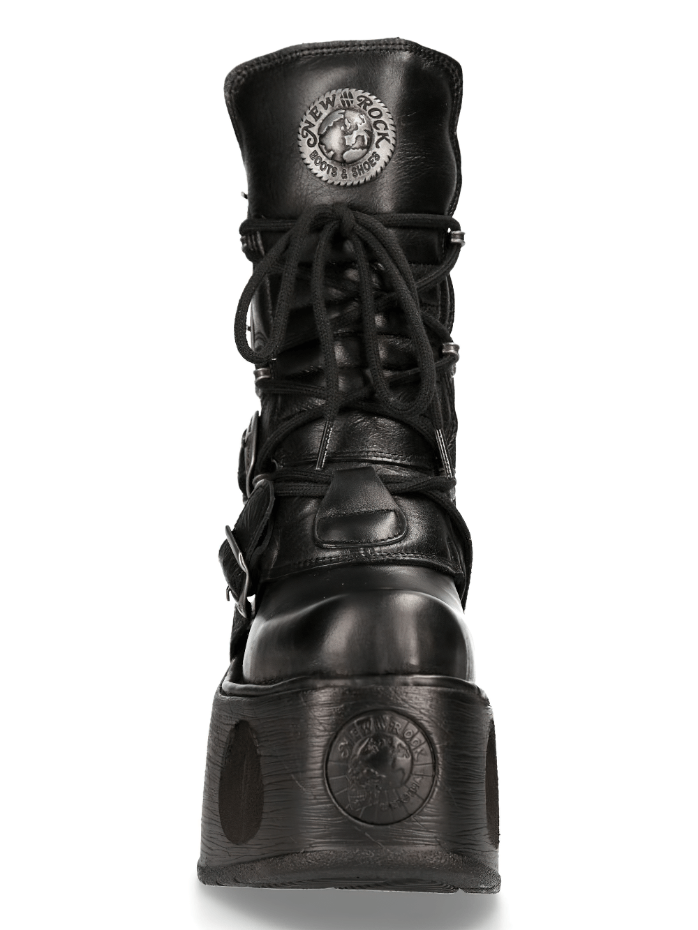 NEW ROCK Women's Black Cyberpunk Boots with Multiple Buckles