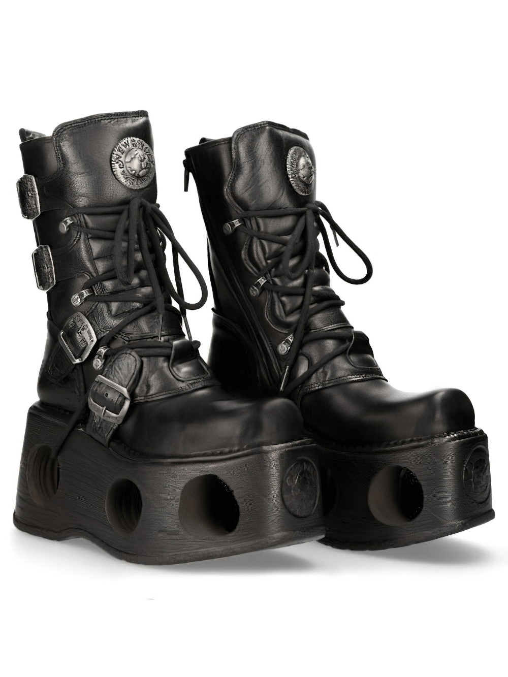 NEW ROCK Women's Black Cyberpunk Boots with Multiple Buckles