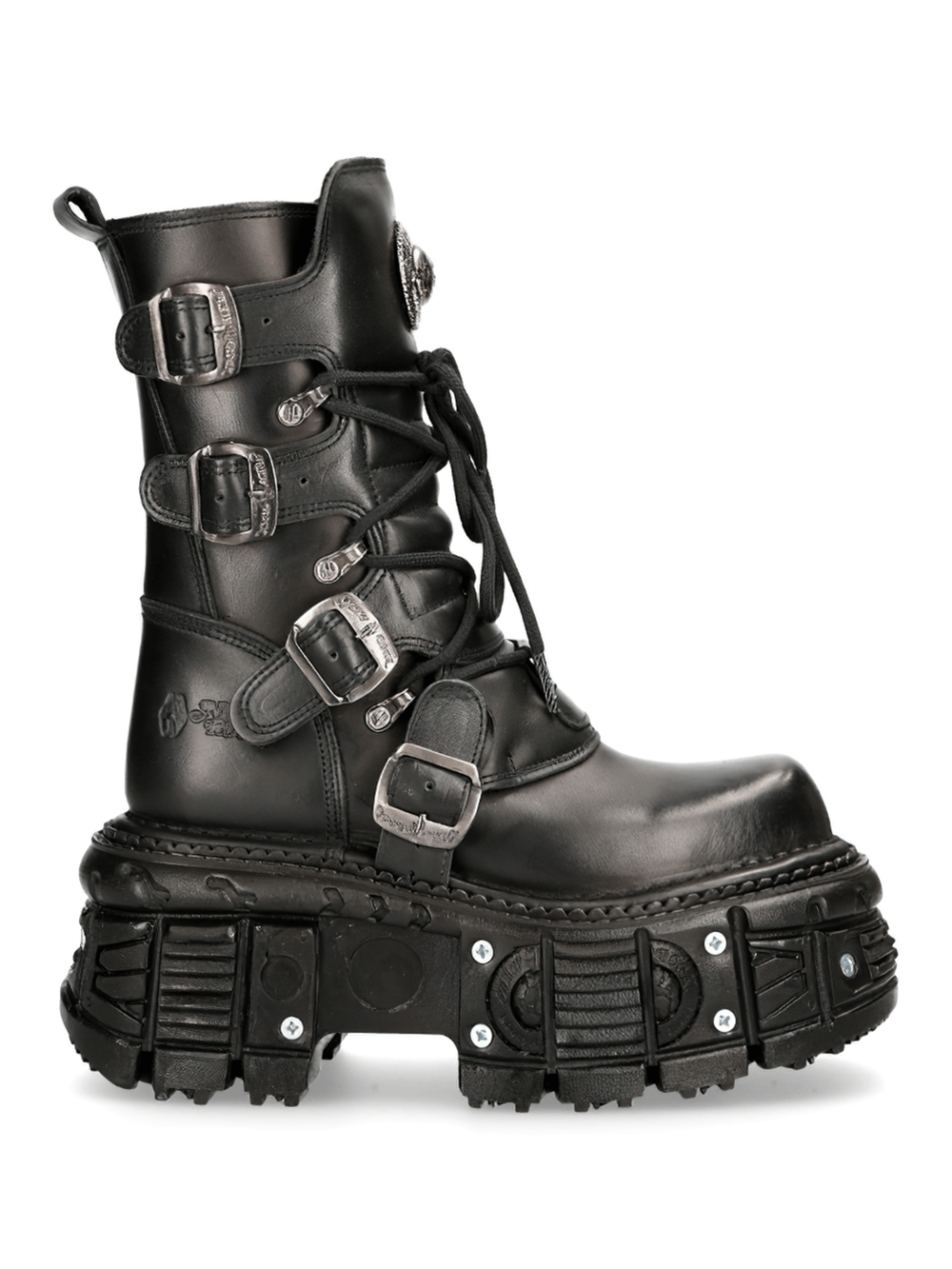 NEW ROCK Women's Black Gothic Punk Mid-Calf Boots with Buckles