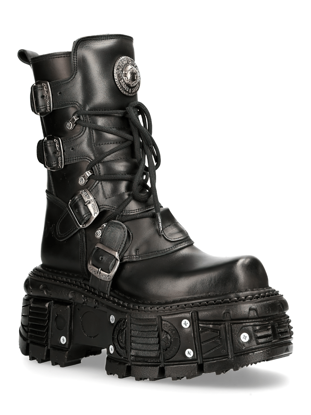 NEW ROCK Women's Black Gothic Punk Mid-Calf Boots with Buckles