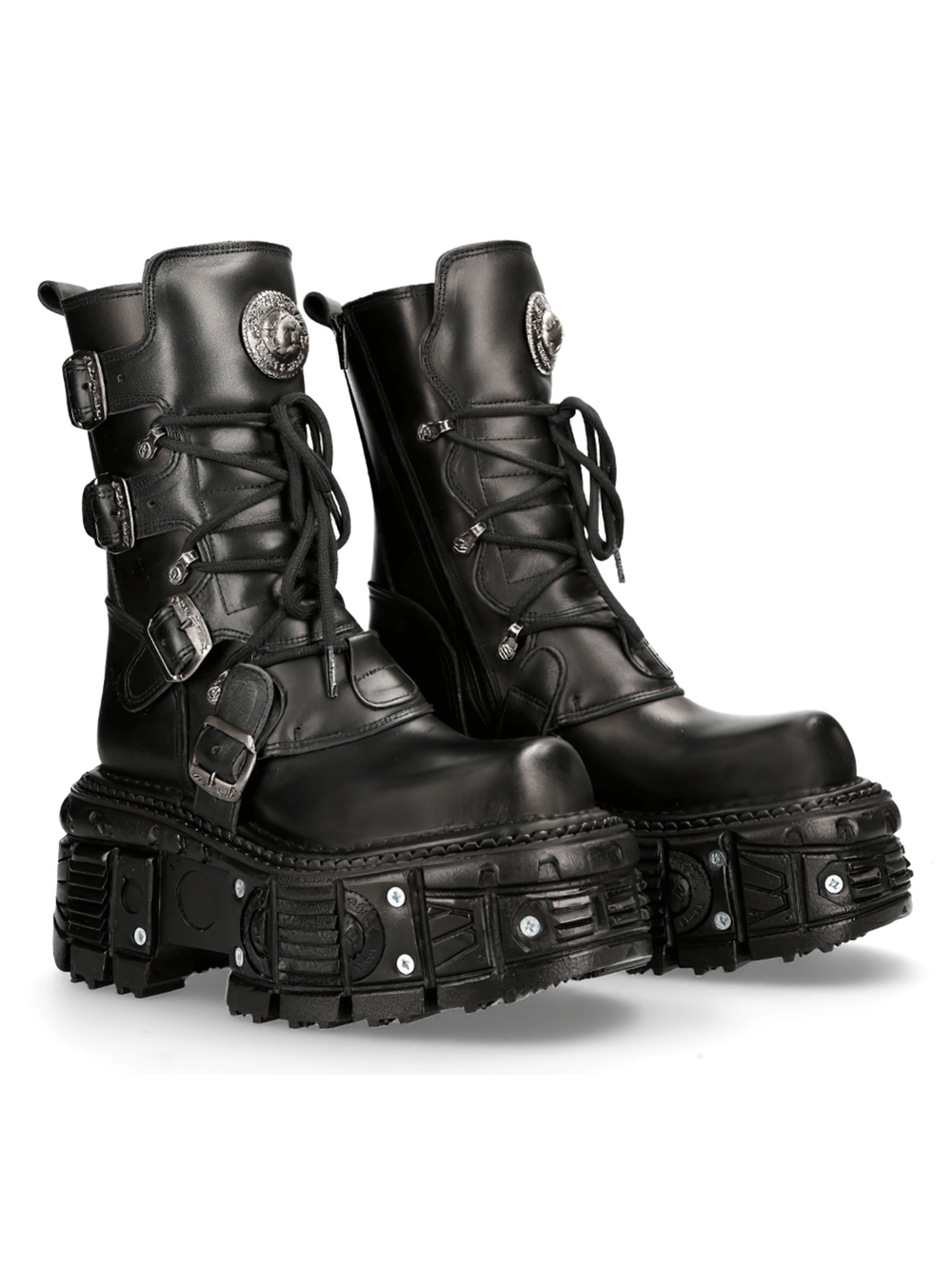 NEW ROCK Women's Black Gothic Punk Mid-Calf Boots with Buckles