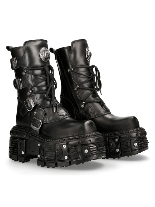 NEW ROCK Women's Black Gothic Punk Mid-Calf Boots with Buckles