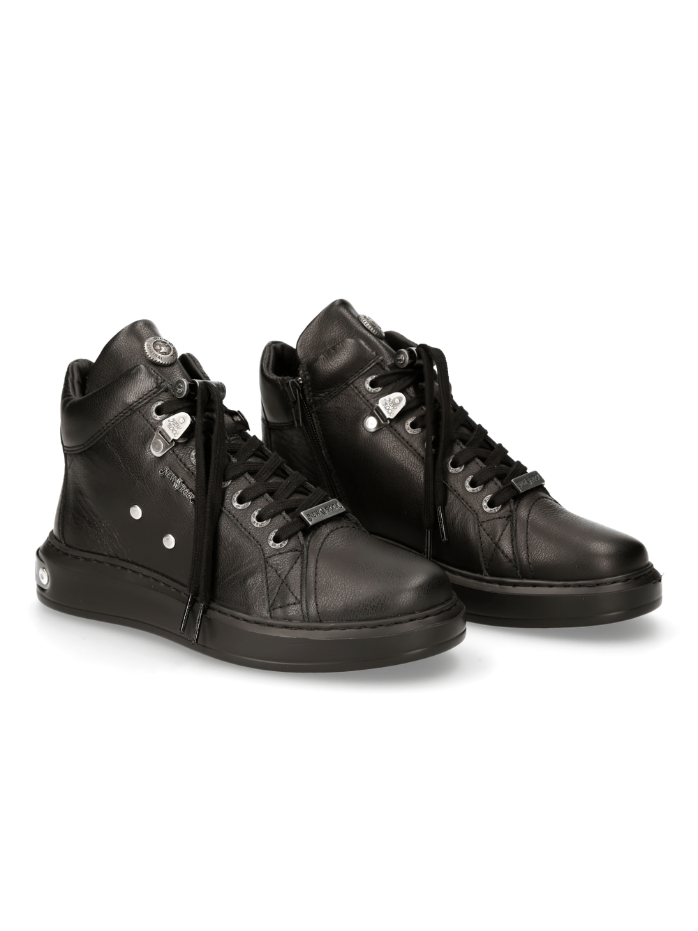 NEW ROCK Men's Black Lace-Up Boots with Metallic Details