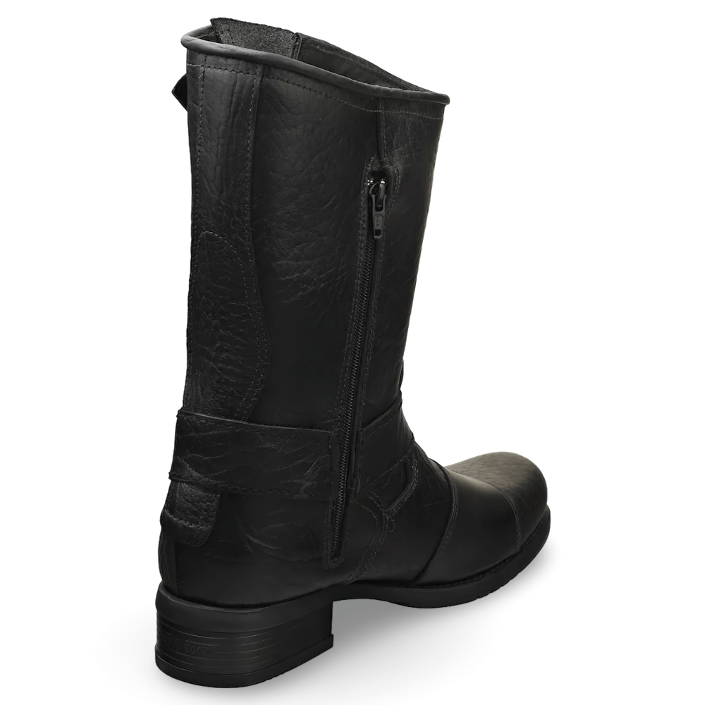 NEW ROCK Black Leather Biker Boots with Skull Buckles
