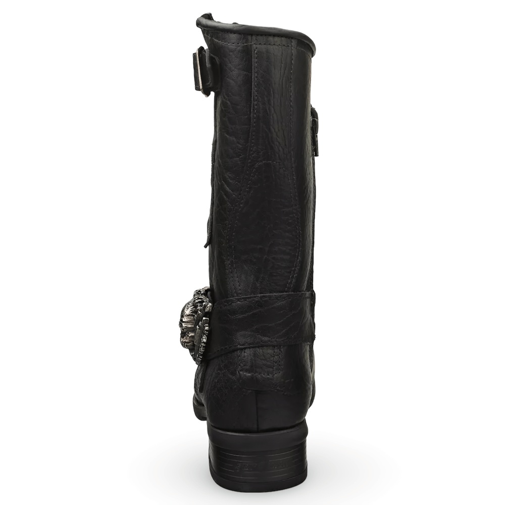 NEW ROCK Black Leather Biker Boots with Skull Buckles