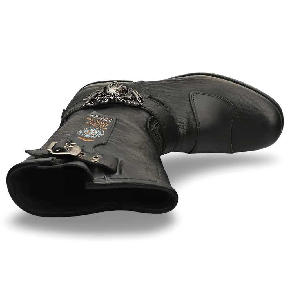 NEW ROCK Black Leather Biker Boots with Skull Buckles
