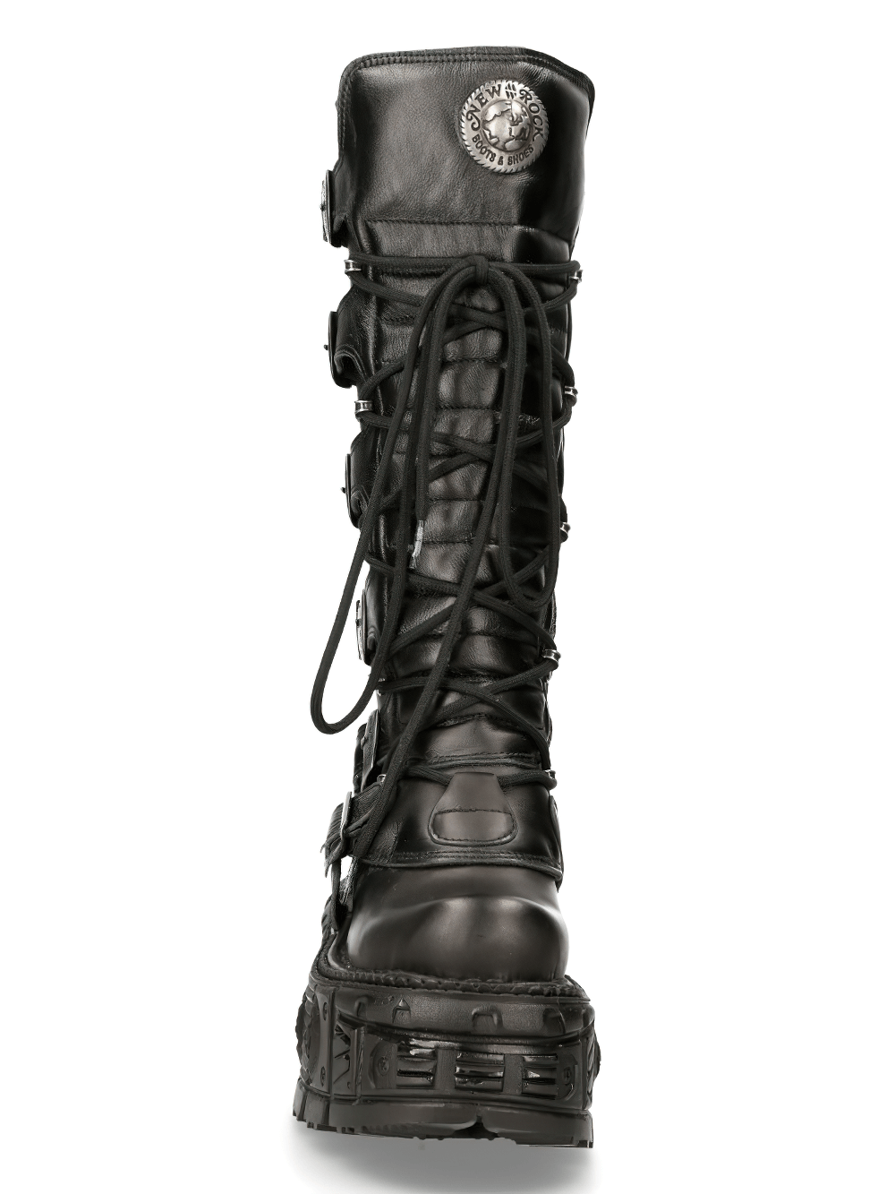 NEW ROCK Women's Black Leather Knee-High Boots with Buckles