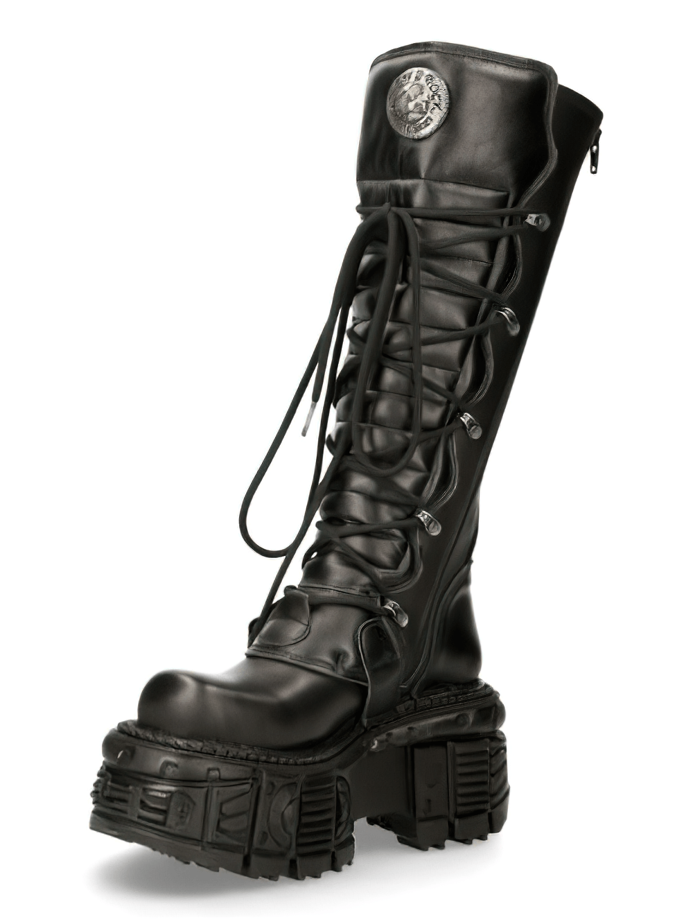 NEW ROCK Women's Black Leather Knee-High Boots with Buckles