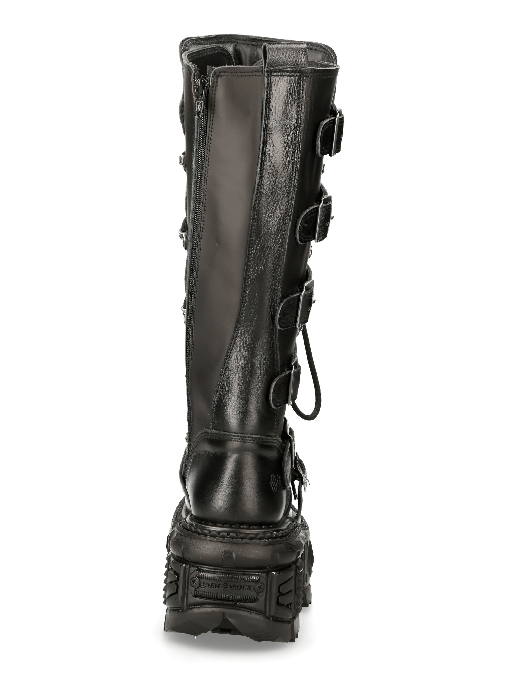 NEW ROCK Women's Black Leather Knee-High Boots with Buckles
