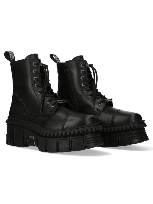 NEW ROCK Women's Black Military Ankle Boots with Platforms