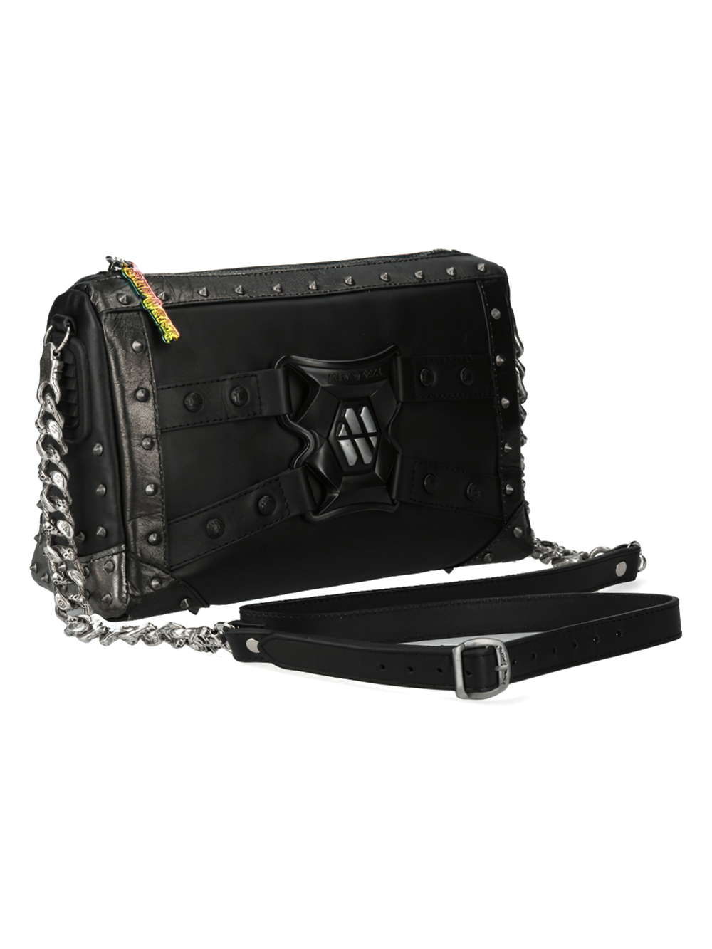NEW ROCK Black Steel Buckle Cow Leather Fashion Bag