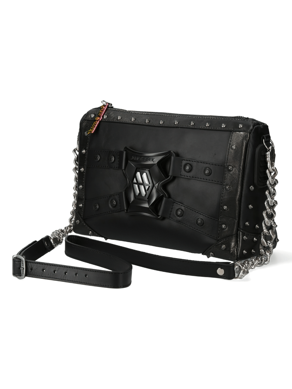 NEW ROCK Black Steel Buckle Cow Leather Fashion Bag