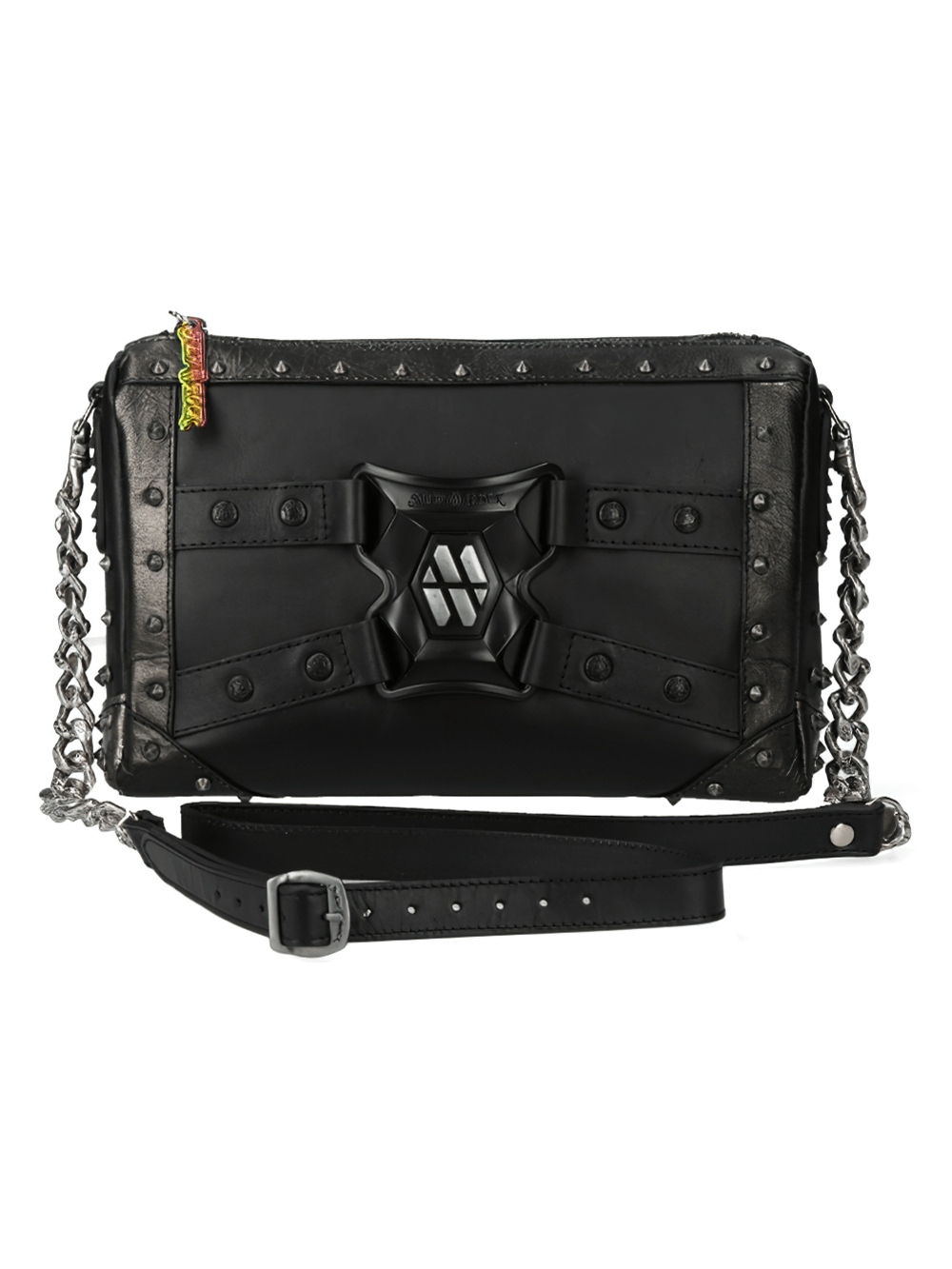 NEW ROCK Black Steel Buckle Cow Leather Fashion Bag