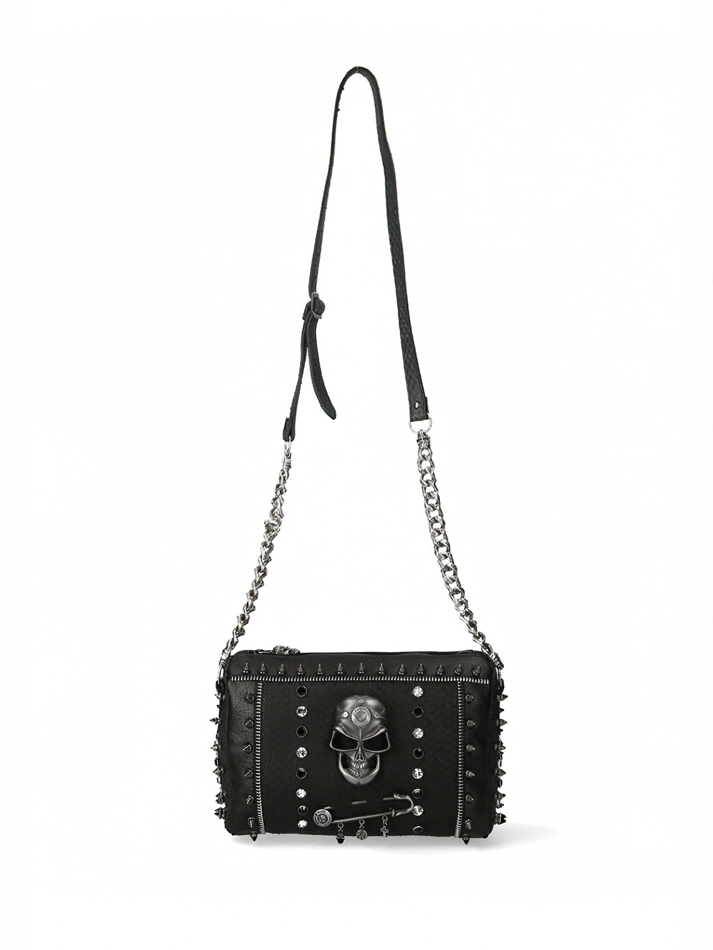 NEW ROCK Black Studded Crossbody Bag With Skull Design and Chain Strap