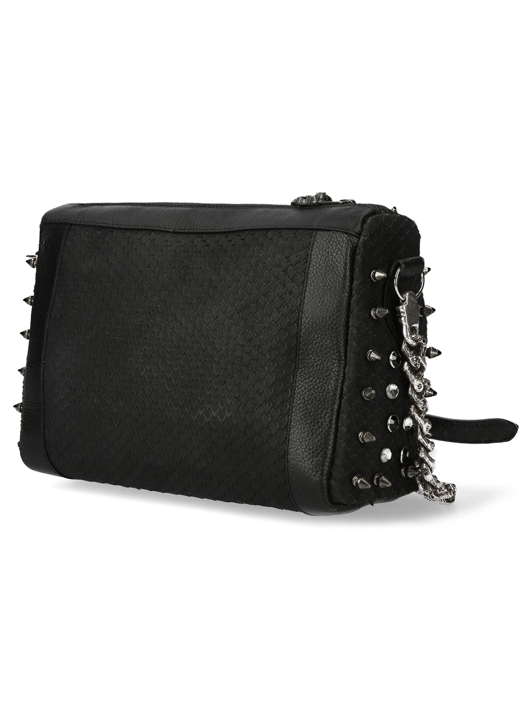 NEW ROCK Black Studded Crossbody Bag With Skull Design and Chain Strap