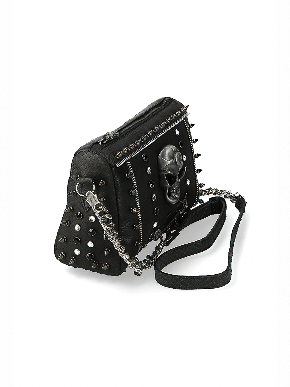 NEW ROCK Black Studded Crossbody Bag With Skull Design and Chain Strap