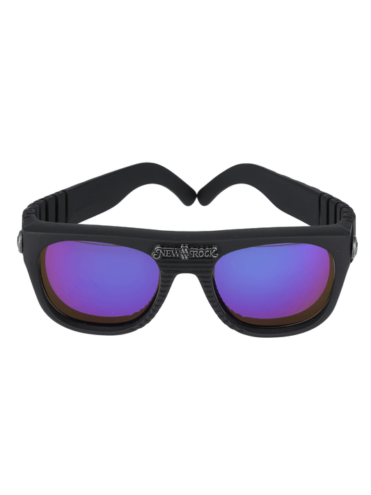 NEW ROCK Black Sunglasses with Textured Frame and Lenses