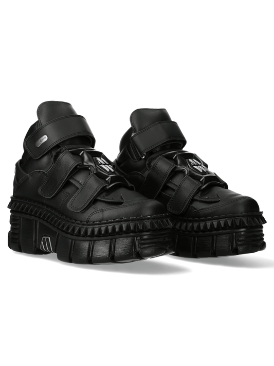 NEW ROCK Women's Bold Black Strap-Detail Ankle Boots for Rock Style