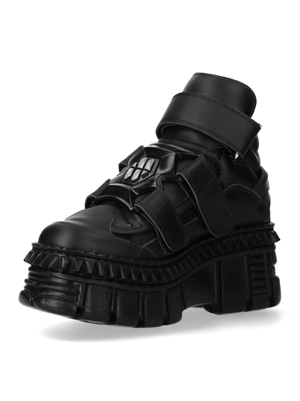 NEW ROCK Women's Bold Black Strap-Detail Ankle Boots for Rock Style