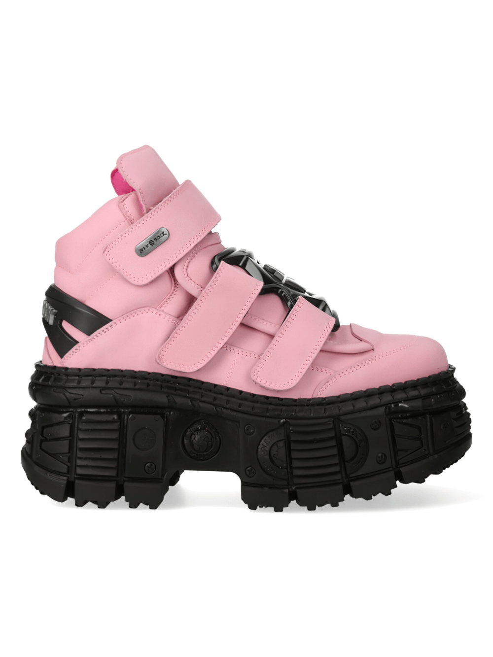 NEW ROCK Women's Bold Pink Heavy Ankle Boots with Velcro Straps