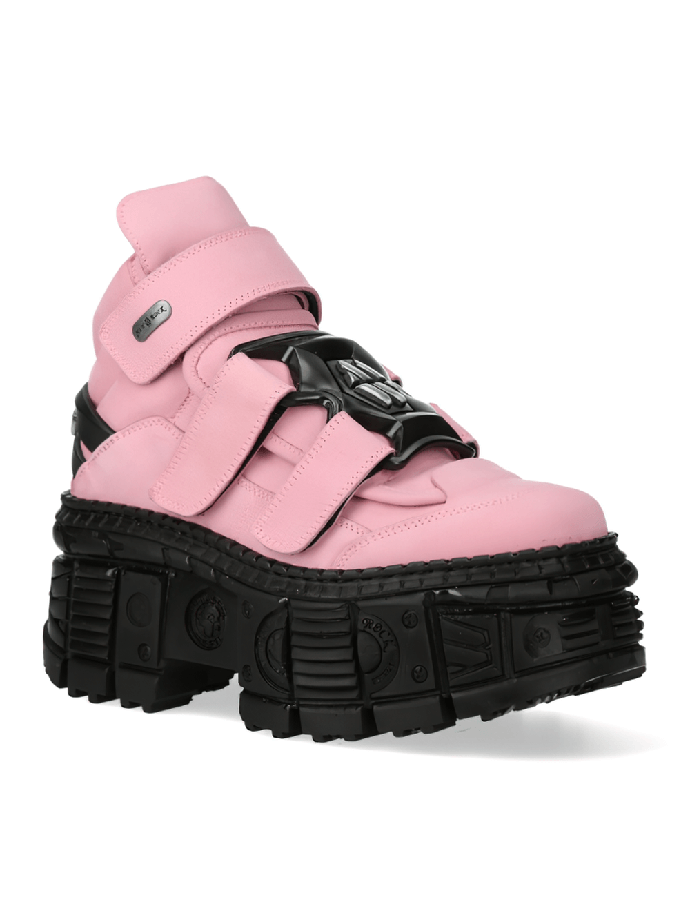 NEW ROCK Women's Bold Pink Heavy Ankle Boots with Velcro Straps