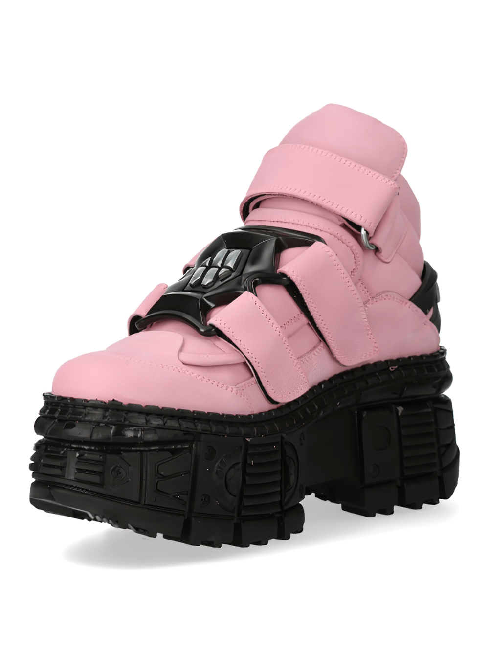 NEW ROCK Women's Bold Pink Heavy Ankle Boots with Velcro Straps