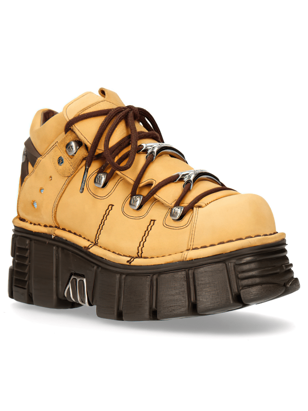 NEW ROCK Women's Bold Yellow Gothic Platform Lace-Up Boots