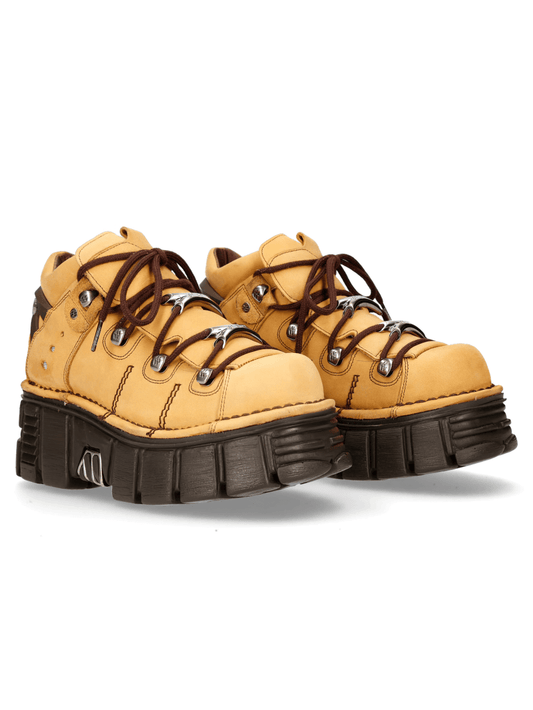 NEW ROCK Women's Bold Yellow Gothic Platform Lace-Up Boots