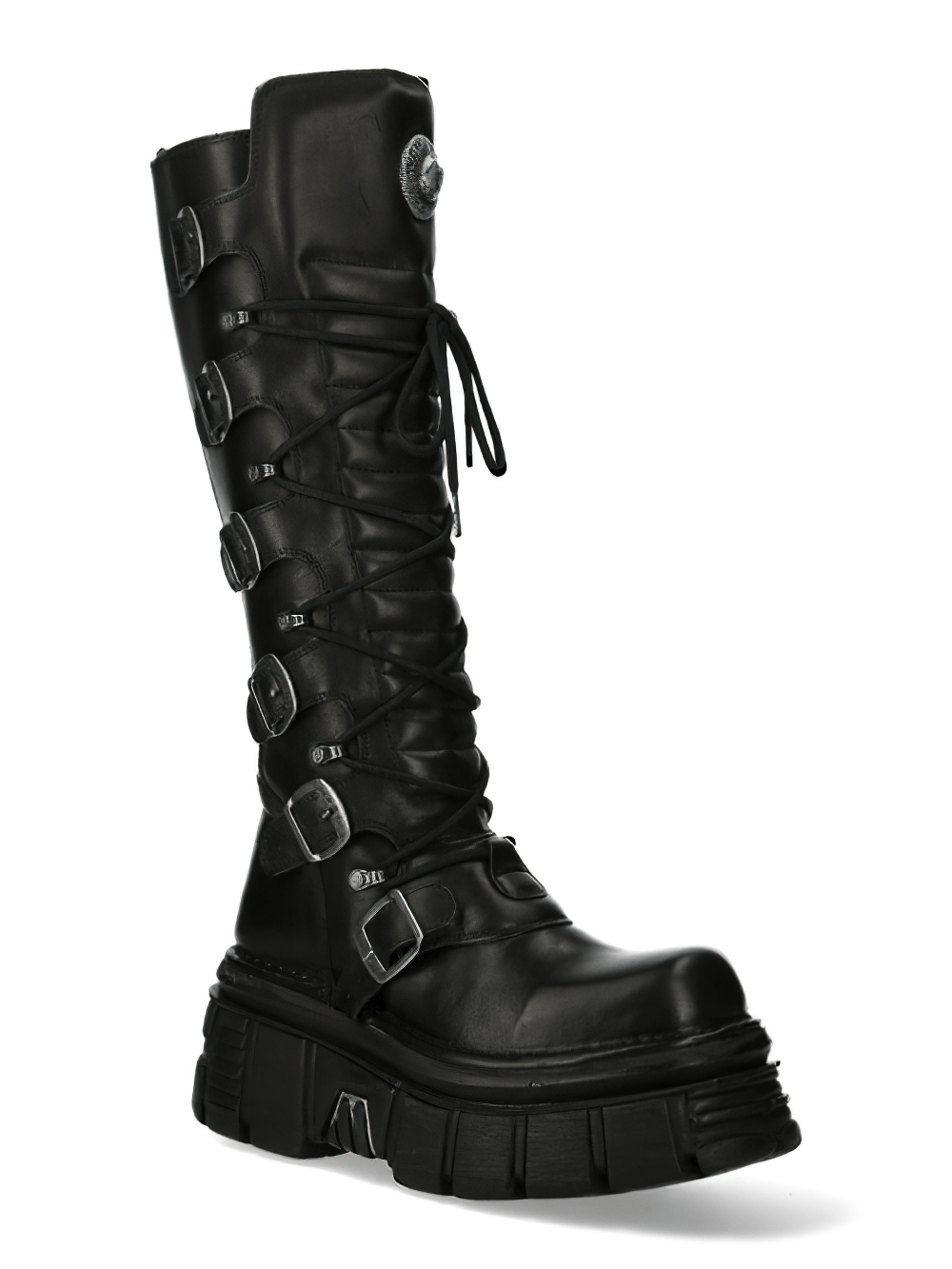 NEW ROCK Women's Buckled High Boots with Metallic Accents
