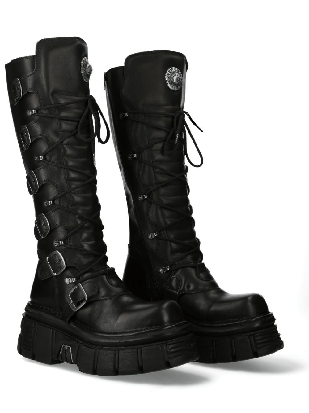 NEW ROCK Women's Buckled High Boots with Metallic Accents