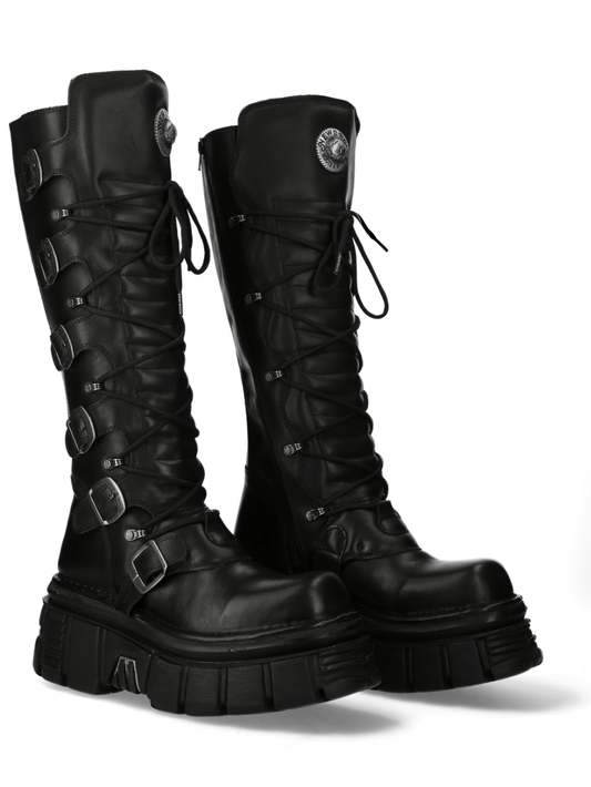 NEW ROCK Women's Buckled High Boots with Metallic Accents