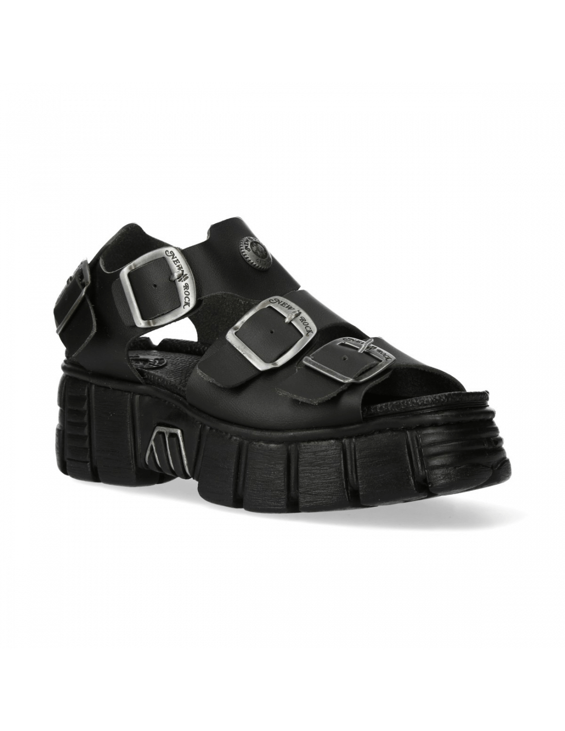 NEW ROCK Women's Chunky Black Buckle Platform Sandals