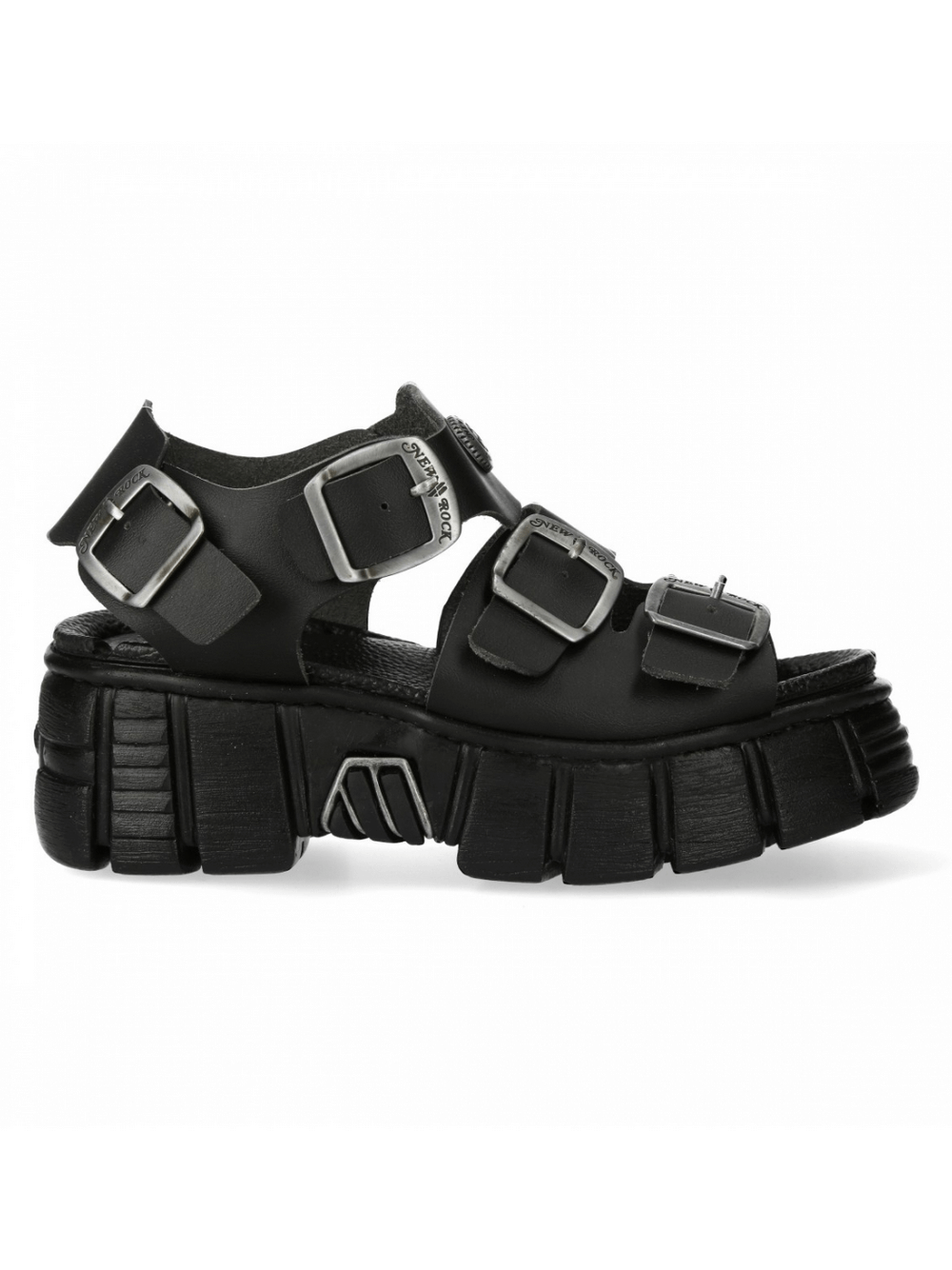 NEW ROCK Women's Chunky Black Buckle Platform Sandals