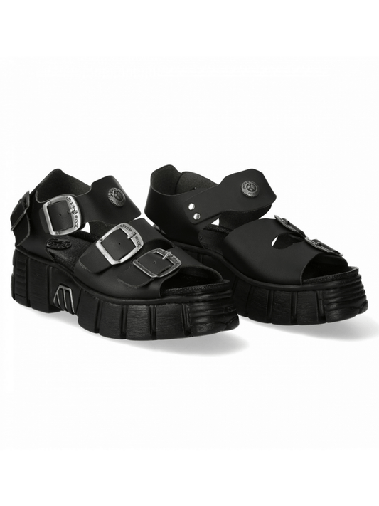 NEW ROCK Men's Chunky Black Buckle Platform Sandals