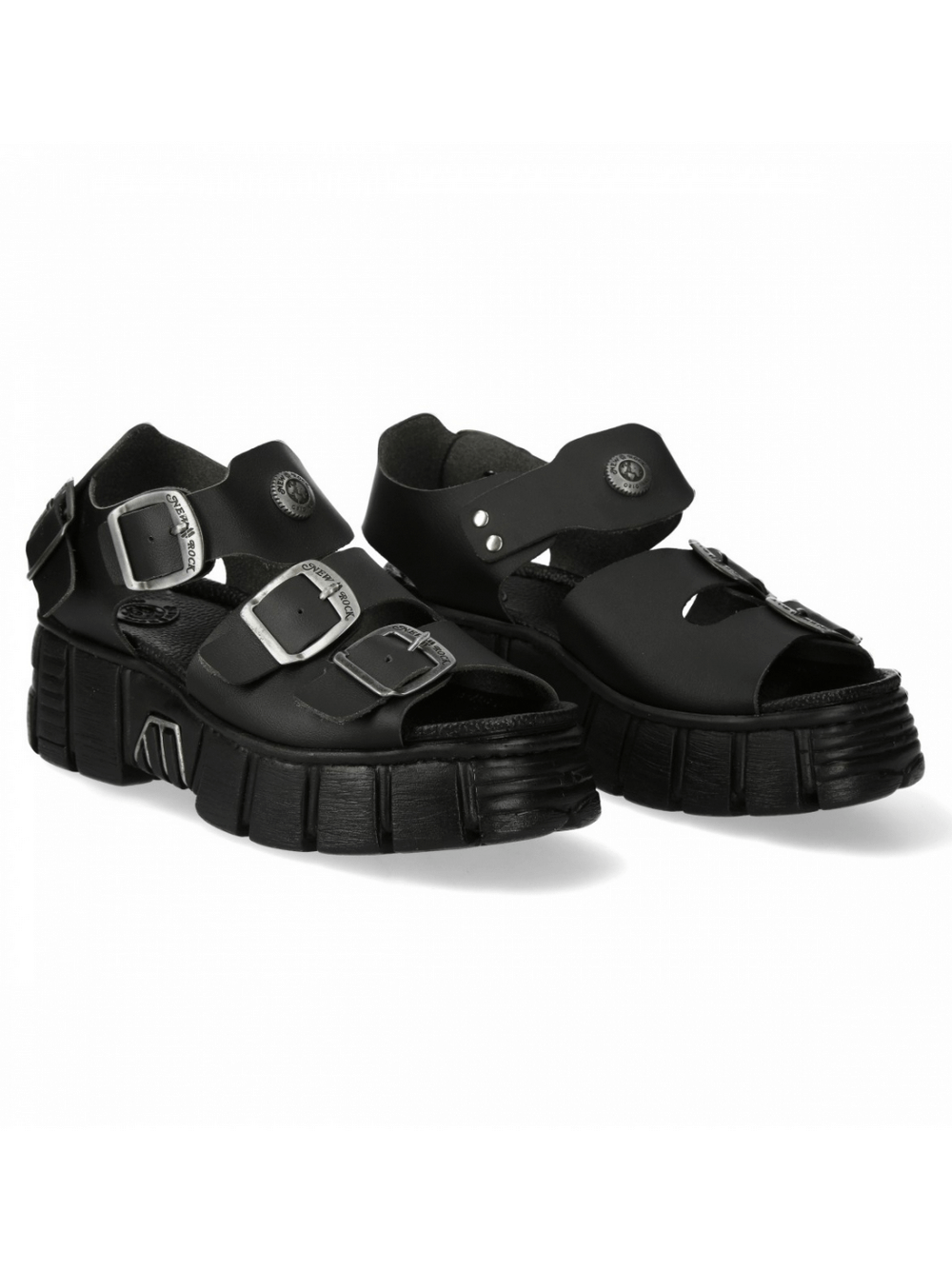 NEW ROCK Women's Chunky Black Buckle Platform Sandals