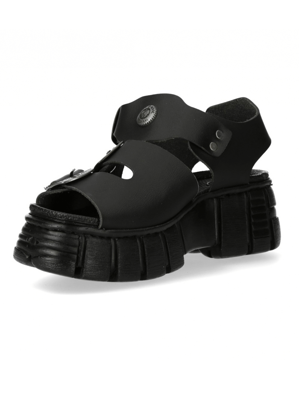 NEW ROCK Men's Chunky Black Buckle Platform Sandals