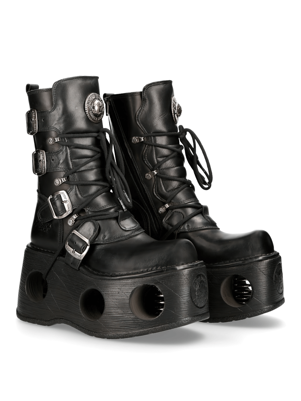 NEW ROCK Women's Cyberpunk Buckled Platform Boots