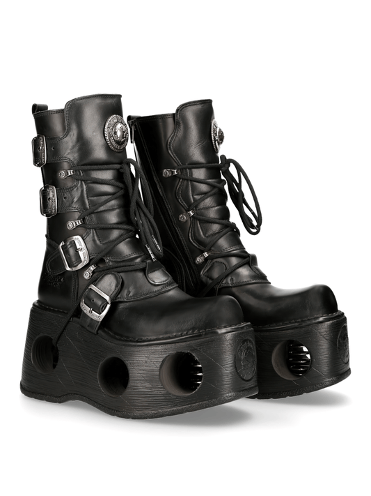 NEW ROCK Women's Cyberpunk Buckled Platform Boots