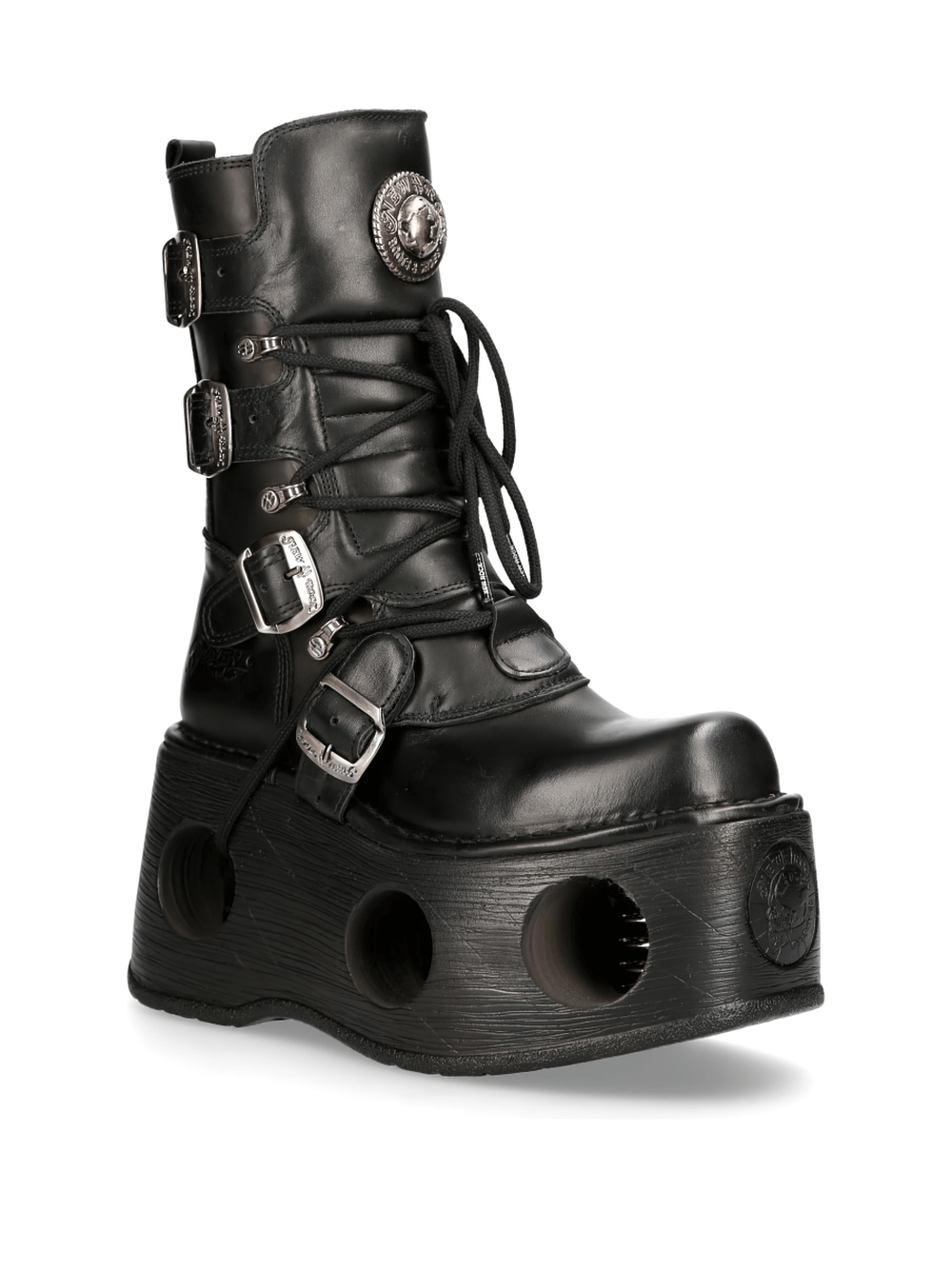 NEW ROCK Women's Cyberpunk Buckled Platform Boots