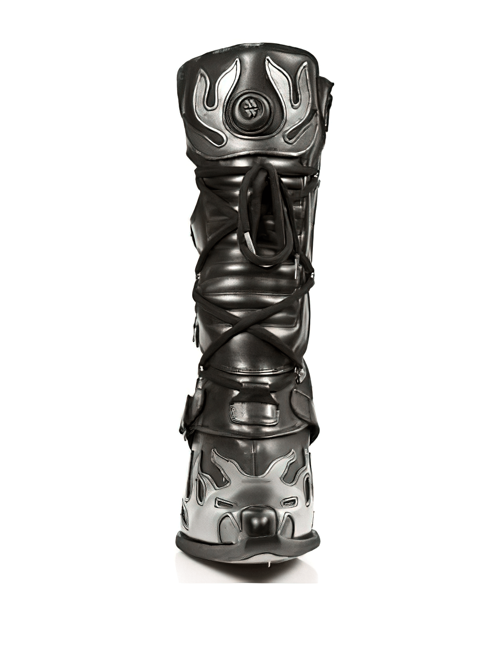 NEW ROCK Edgy Black Buckled Boots with Metallic Heels