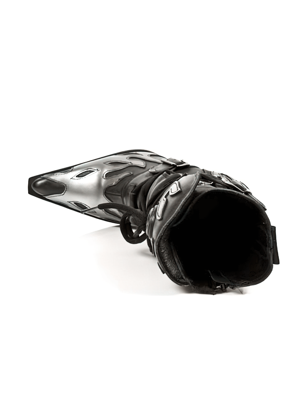 NEW ROCK Edgy Black Buckled Boots with Metallic Heels