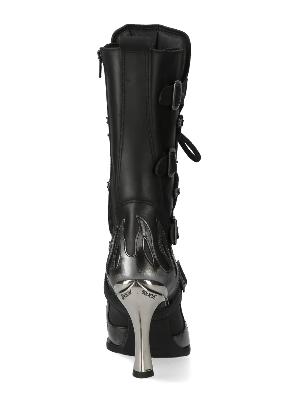 NEW ROCK Edgy Leather Flame High Heel Laced Boots