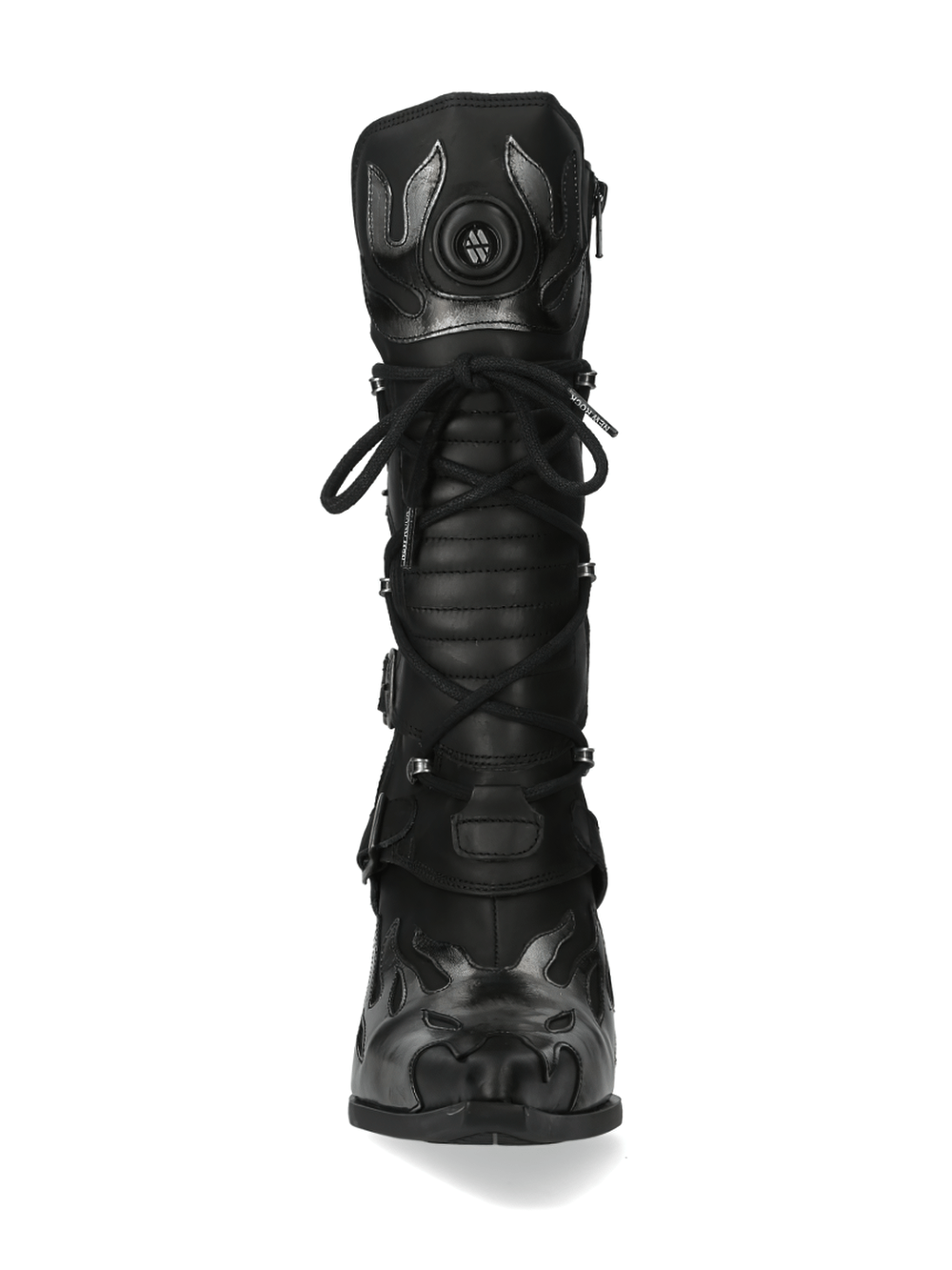 NEW ROCK Edgy Leather Flame High Heel Laced Boots