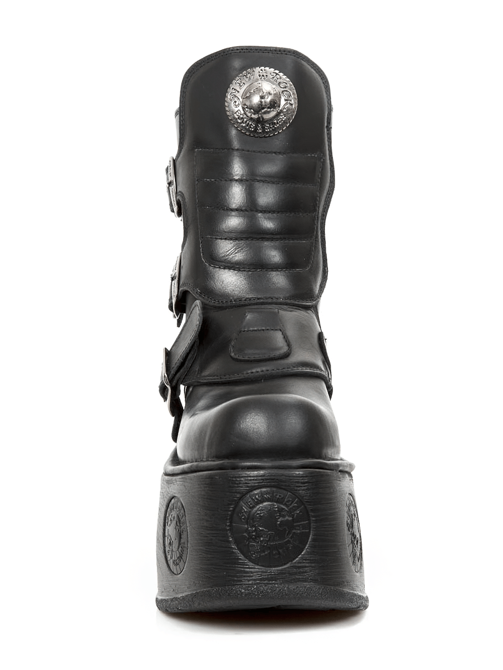 NEW ROCK Women's Edgy Rugged Black Buckled Platform Boots