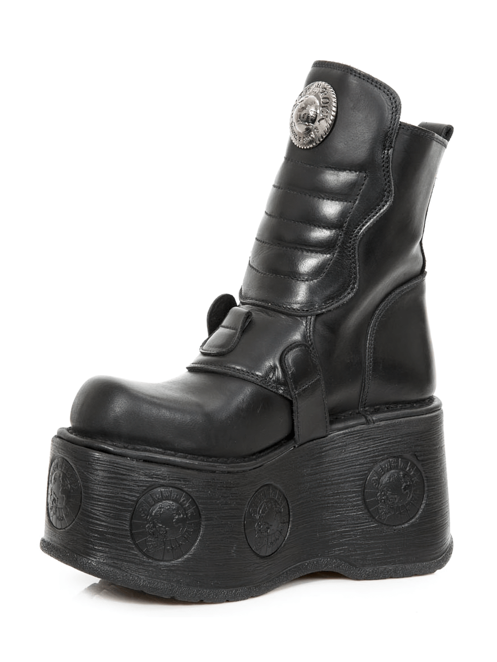 NEW ROCK Women's Edgy Rugged Black Buckled Platform Boots