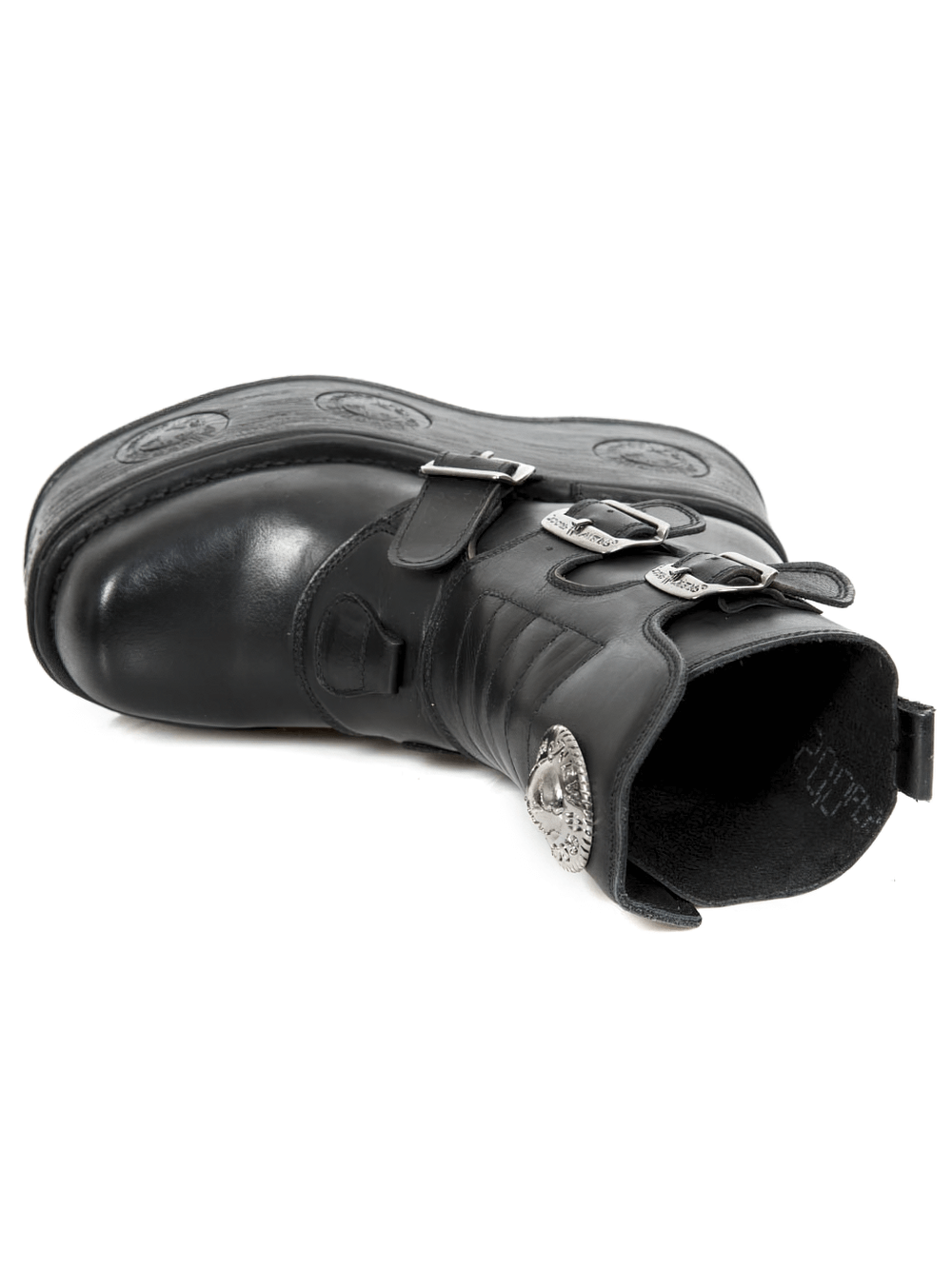 NEW ROCK Women's Edgy Rugged Black Buckled Platform Boots