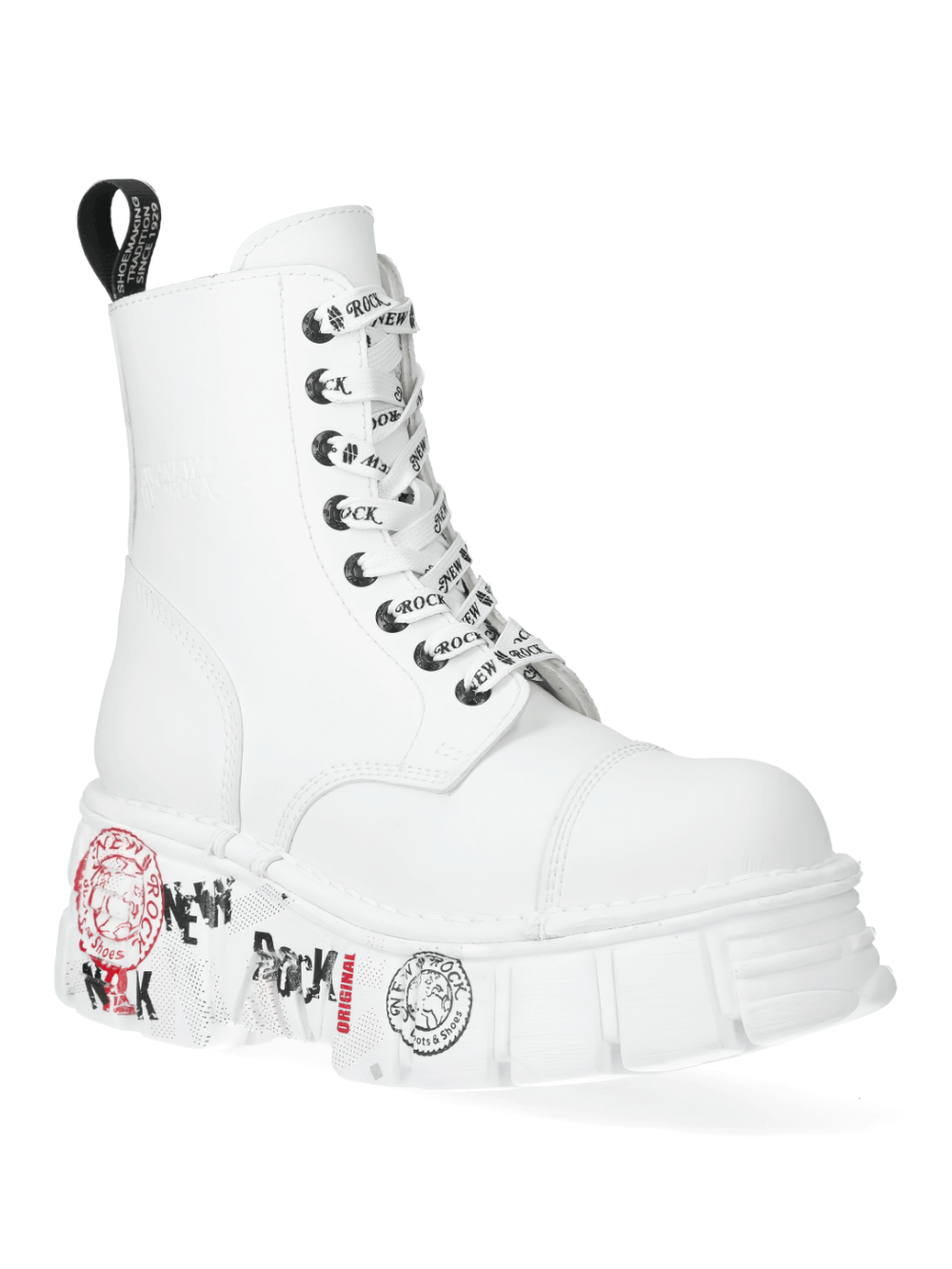 NEW ROCK Women's Edgy White Platform Boots with Punk Badges